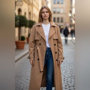 Double Breasted Trench Coat, Slim Fit, Full Length Maxi Long XL